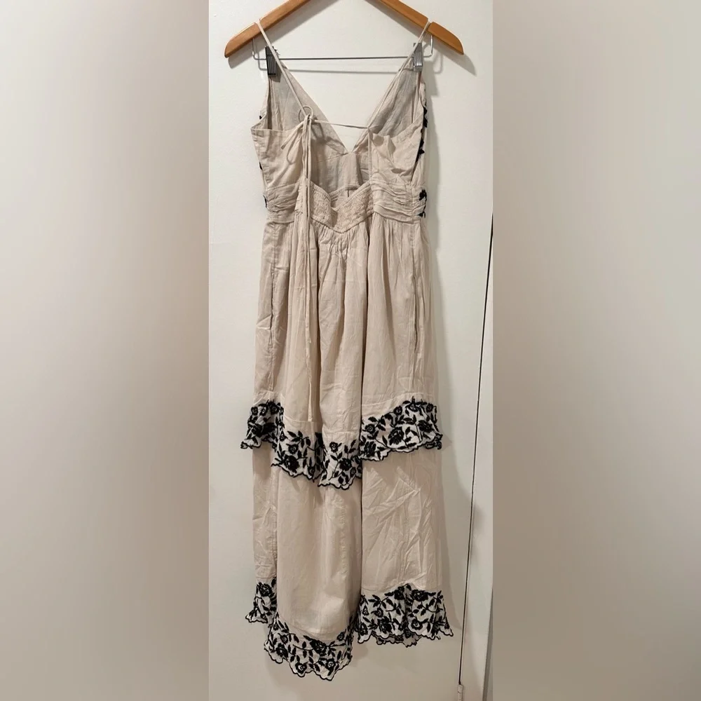 Abercrombie & Fitch Beige Black Embroidered Tiered Ruffle Maxi Dress NWT Size L